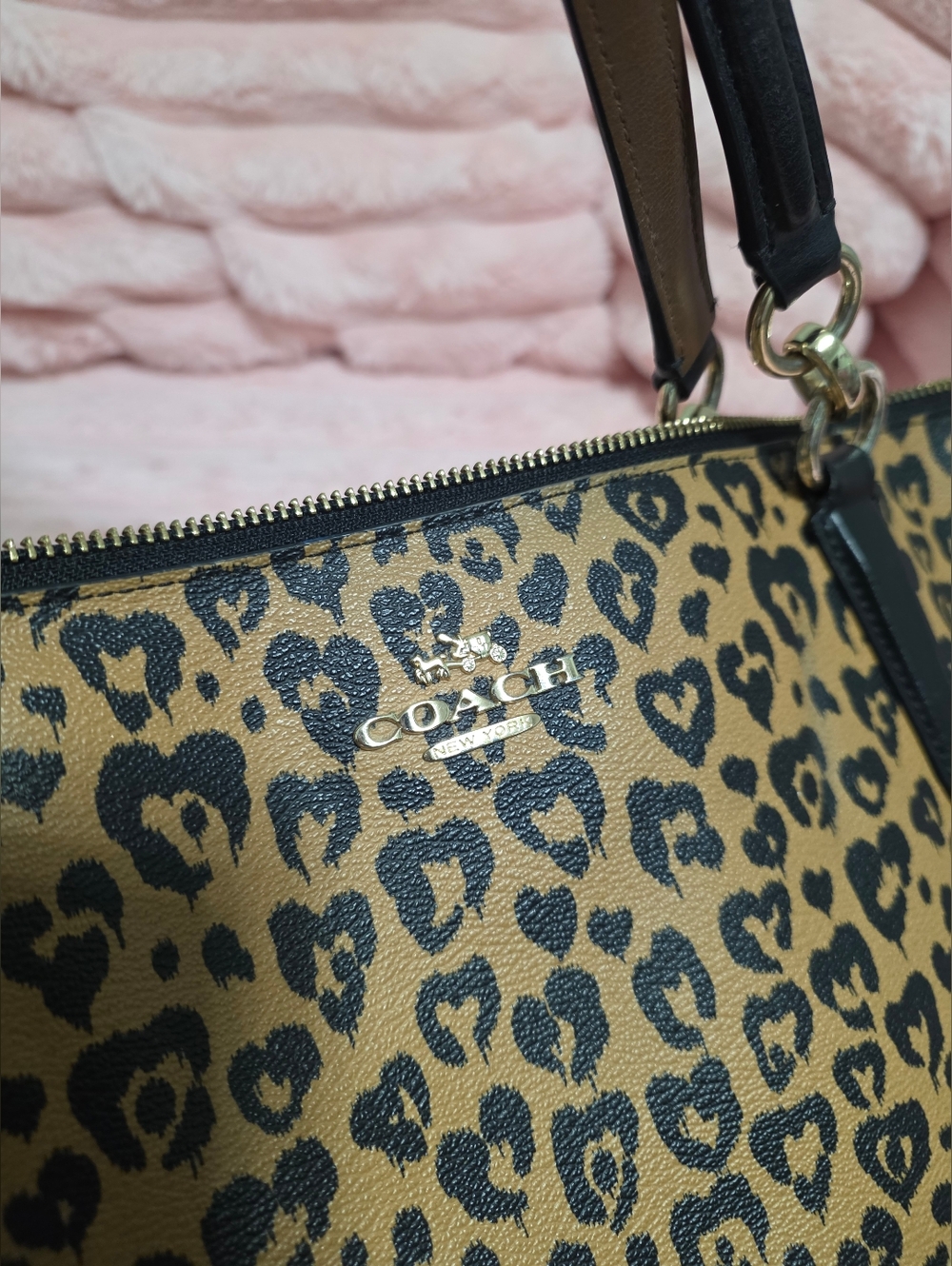 Coach Leopard Print Tote Bag | Tan Black Animal Print Shoulder Bag - Picture 7 of 11